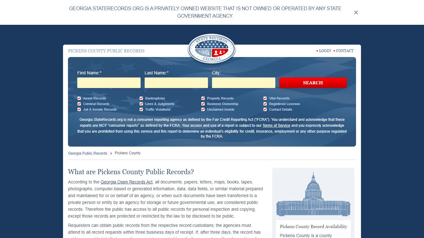 Pickens County Arrest, Court, and Public Records | StateRecords.org
